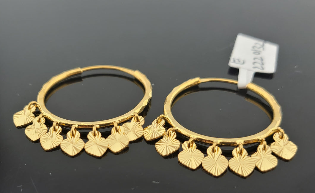 22K Solid Gold Designer Dangling Hoops E2220132 - Royal Dubai Jewellers
