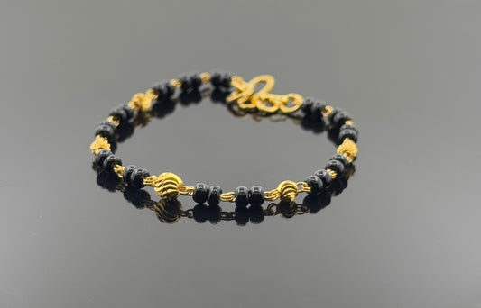 22k Children Black Bead Bracelet BBB12