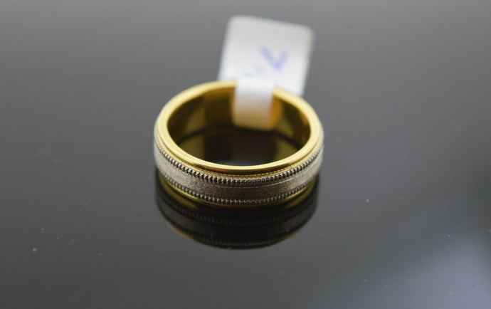 18k Ring Solid Gold Ring Ladies Simple Two Tone Mil grain Band R1601 - Royal Dubai Jewellers