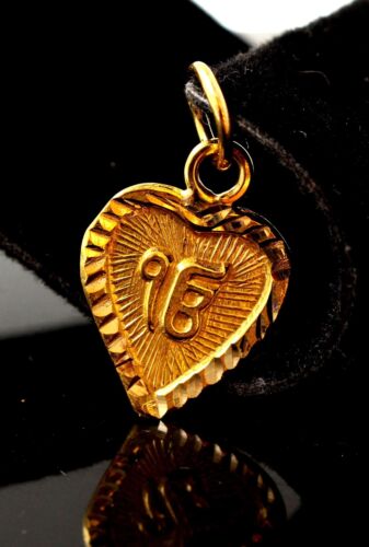 22k 22ct Solid GOLD HEART SIKHI RELIGIOUS EK ONKAR PENDANT Design p1049 ns - Royal Dubai Jewellers