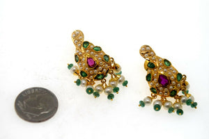 22k 22ct Solid Gold ELEGANT PEARL RUBY EMERALD STONE PENDANT SET EARRING s114 - Royal Dubai Jewellers