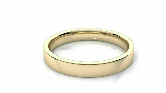 18k Solid Gold 4mm Comfort Fit Wedding Flat Band in 18k Yellow Gold 