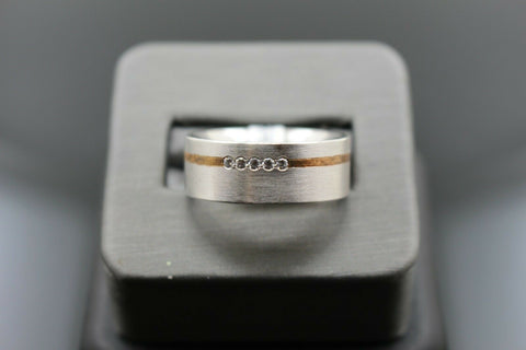 18k Solid Gold Elegant Ladies Modern Zirconia Sand Finish Band Ring R9451m - Royal Dubai Jewellers