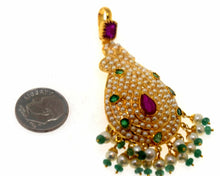 22k 22ct Solid Gold ELEGANT PEARL RUBY EMERALD STONE PENDANT SET EARRING s114 - Royal Dubai Jewellers