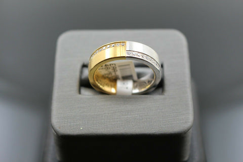 18k Solid Gold Elegant Ladies Modern Zirconia Shiny Finish Band Ring R9475m - Royal Dubai Jewellers