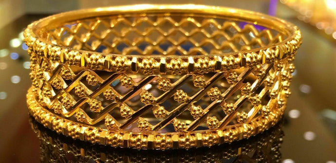 22k Bangle Solid Gold Diamond Cut Designer Bracelet Bangle Cuff 6 SIZES mf - Royal Dubai Jewellers