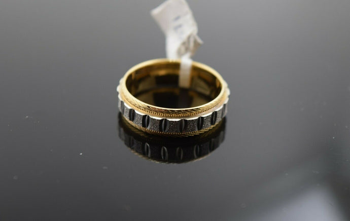 18k Ring Solid Gold Ring Simple Two Tone Mil grain Band R1471 - Royal Dubai Jewellers