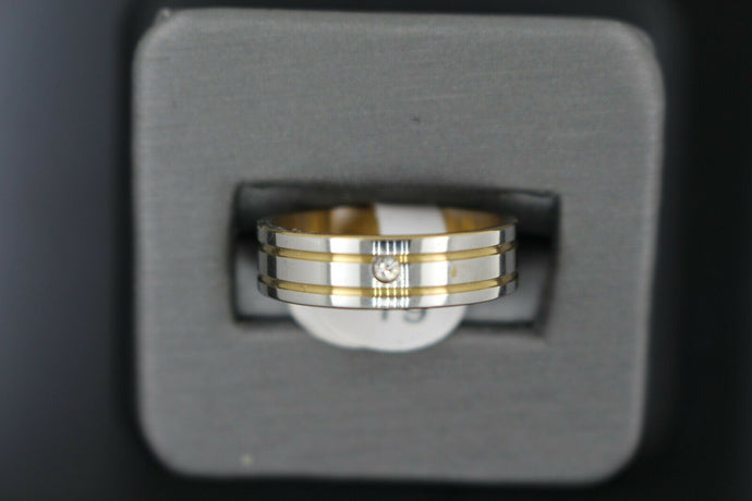 18k Solid Gold Elegant Ladies Modern Zirconia Shiny Finish Band Ring R9226m - Royal Dubai Jewellers