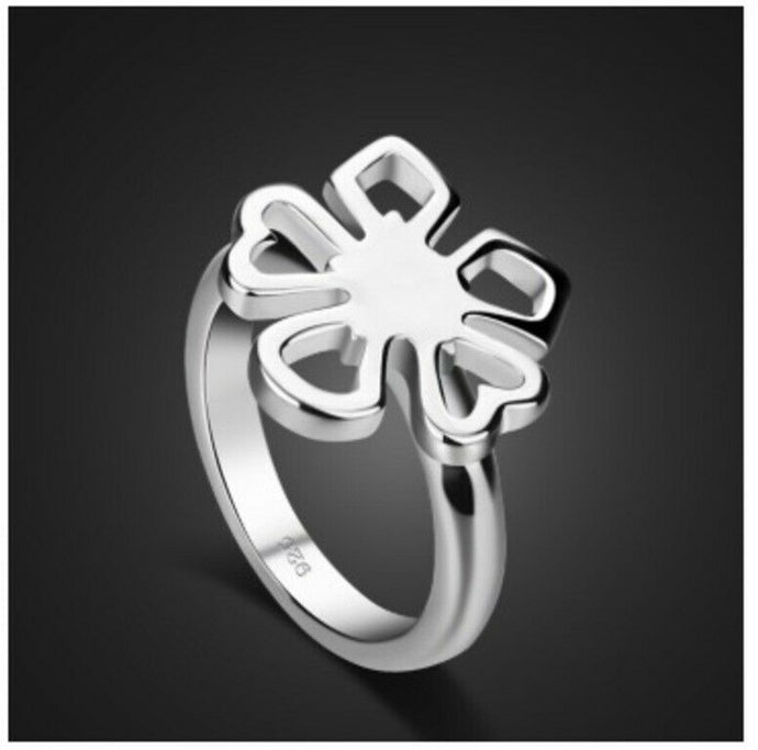 Solid White Gold Ring With Simple Floral Face Design SM12 - Royal Dubai Jewellers