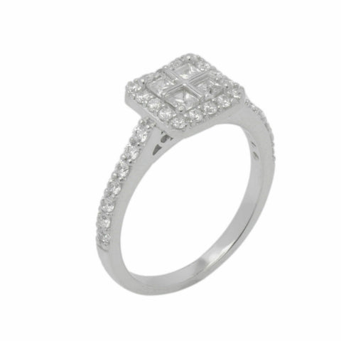 18k Solid Gold Elegant Ladies Modern Square Encrusted Solitaire Ring D2164v - Royal Dubai Jewellers