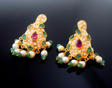 22k 22ct Solid Gold ELEGANT PEARL RUBY EMERALD STONE PENDANT SET EARRING s114 - Royal Dubai Jewellers