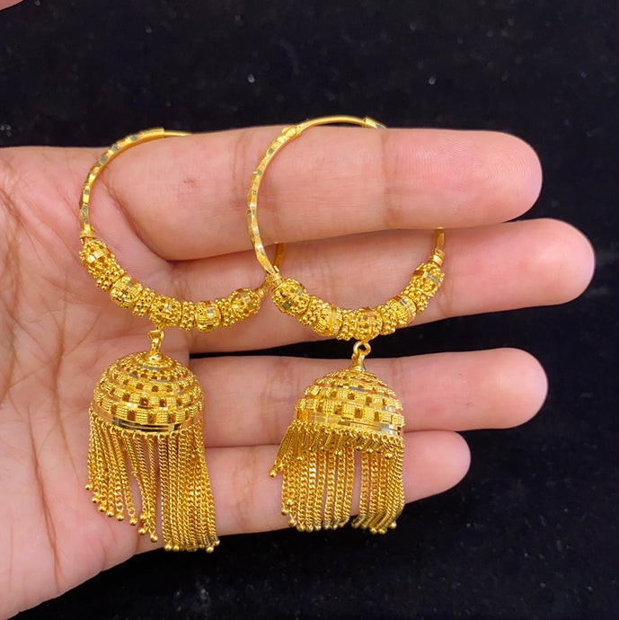 22K Solid Gold Hoops Jhumki E11417 - Royal Dubai Jewellers