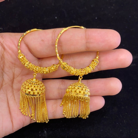 22K Solid Gold Hoops Jhumki E11417 - Royal Dubai Jewellers